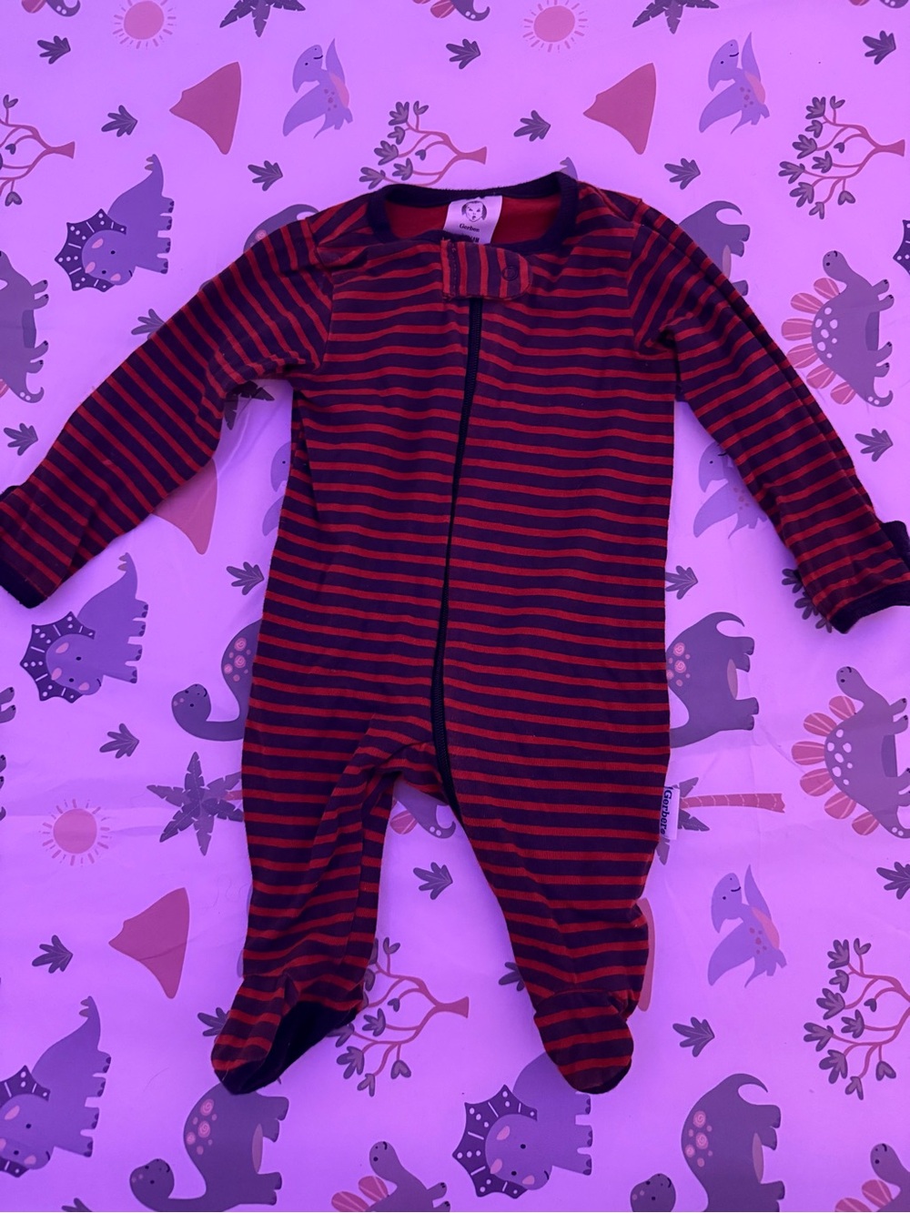 Gerber Red and Black Striped Zip-Up Footed Pajamas